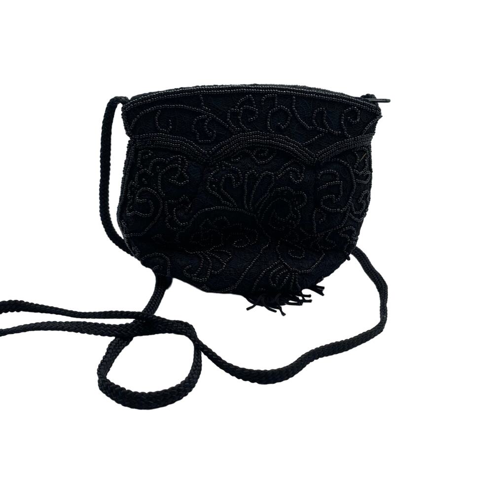 Vintage Beaded La Regale Purse Pouch with Tassel Black Prom Wedding Formal
